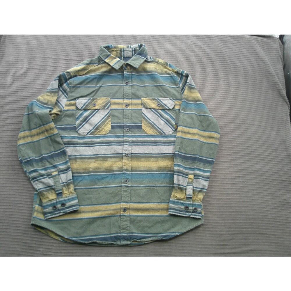 Burton Shirt Mens Extra Large Green Blue Yellow Striped Button Up Cotton Pockets